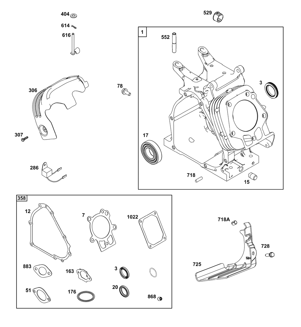Cylinder Group Diagram and Parts List for 19L237-0004-H5 100000 - 19Z999 Briggs and Stratton Engine